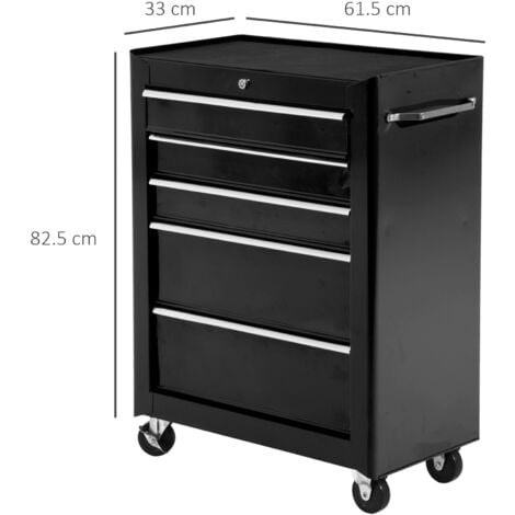 HOMCOM Carrello Porta Attrezzi con Ruote 5 Cassetti con Chiave Nero