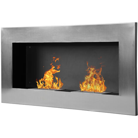 HOMCOM Camino a Bioetanolo a Muro in Acciaio Inox con 2 Bruciatori 0.9LT