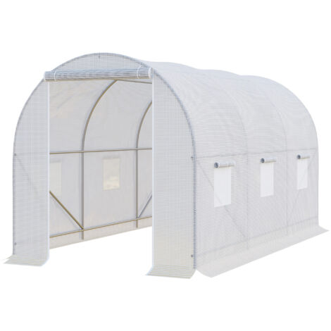 Outsunny Serra a Tunnel Per Piante in PE con Tubi in Metallo 3.5x2x2m Bianco