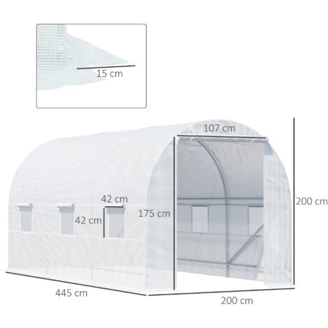 Outsunny Serra per Orto a Tunnel 4.5x2x2m in PE e Tubi in Metallo Bianco