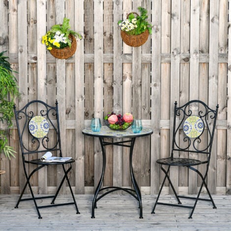Outsunny Set Tavolo e Sedie da Giardino in Metallo con Maioliche