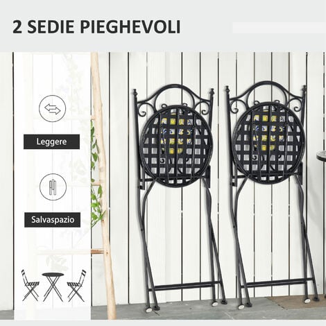 Outsunny Set Tavolo e Sedie da Giardino in Metallo con Maioliche