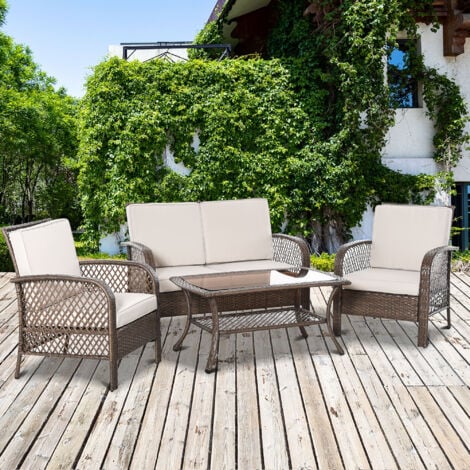 Outsunny Set Tavolino Sedie Divano Esterno Mobili Giardino in Rattan