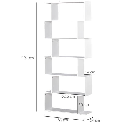 HOMCOM Libreria Moderna con 6 Ripiani in Legno Casa e Ufficio 80x24x191cm  Bianco