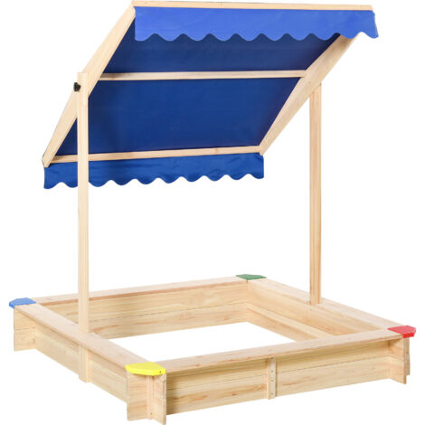 Outsunny Sabbiera per Bambini in Legno con Panca e Tettuccio Parasole