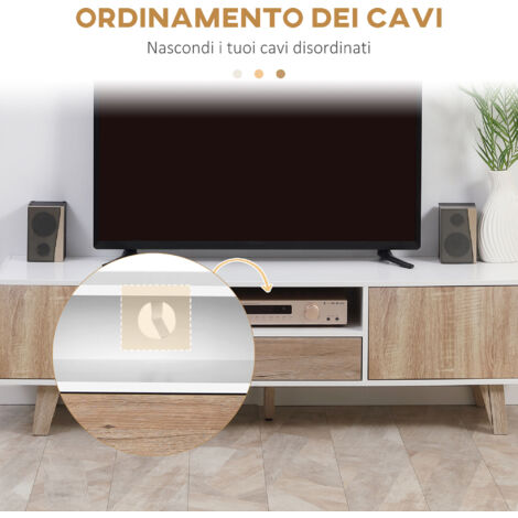Mobile TV Sospeso HOMCOM Con Luci LED - Moderno In Legno Per TV Fino A 42", Bianco Lucido - Foto 10