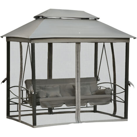 Outsunny Dondolo 3 Posti e Lettino Copertura a Gazebo con Zanzariera