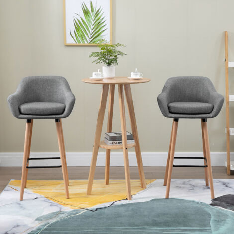 HOMCOM Set 2 Sgabelli Moderni da Bar con Schienale e Cuscino in Tessuto Grigio