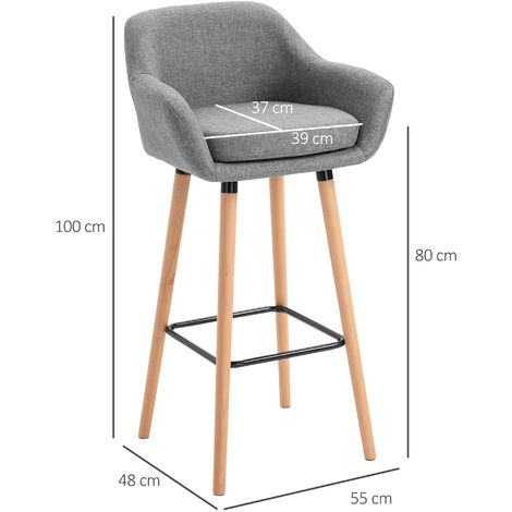 HOMCOM Set 2 Sgabelli Moderni da Bar con Schienale e Cuscino in Tessuto Grigio