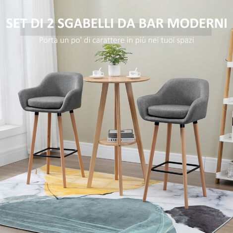 HOMCOM Set 2 Sgabelli Moderni da Bar con Schienale e Cuscino in Tessuto Grigio