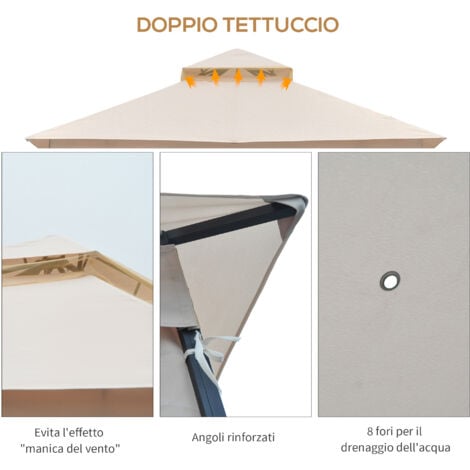 Gazebo Da Giardino 3x3m Outsunny - Con Zanzariera E Tetto In Poliestere Beige - Foto 11