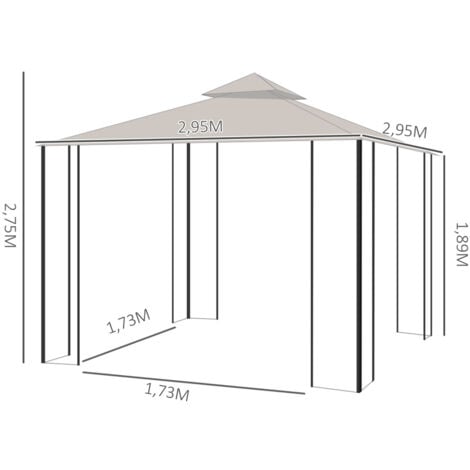 Gazebo Da Giardino 3x3m Outsunny - Con Zanzariera E Tetto In Poliestere Beige - Foto 9