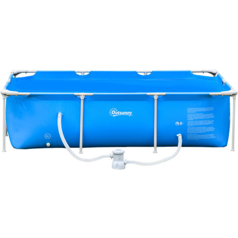 Outsunny Piscina Fuoriterra Autoportante Rigida Rettangolare Blu