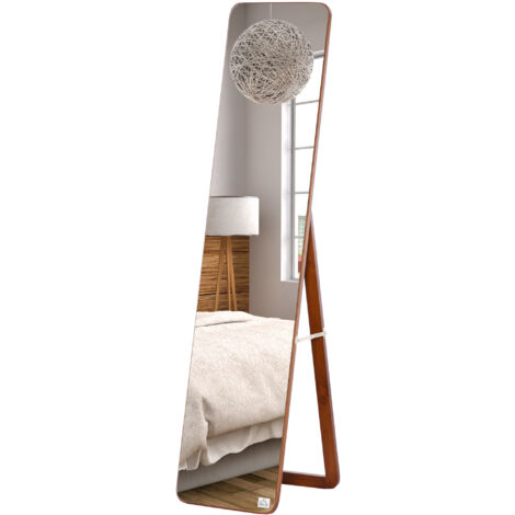 HOMCOM Specchio da Terra e Parete in Legno con Supporto Pieghevole 37x43x156cm