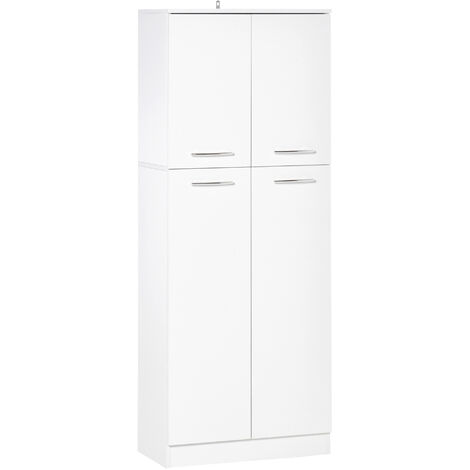 Homcom – Credenza cucina bianca 59x31x155 cm – Mobile dispensa con 2 armadietti e ripiani regolabili in MDF – Per sala da pranzo e soggiorno (1/5)