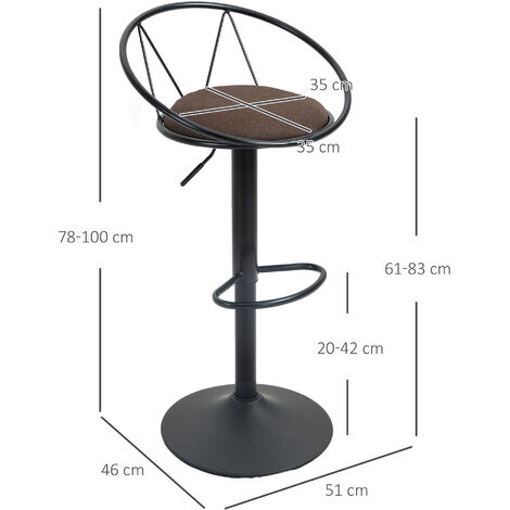 HOMCOM Set 2 Sgabelli da Bar Altezza Regolabile Girevoli con Poggiapiedi Marrone