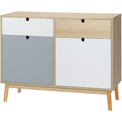 HOMCOM Armadietto 2 Ante e Cassetti Stile Nordico Mobile Multiuso Multicolore
