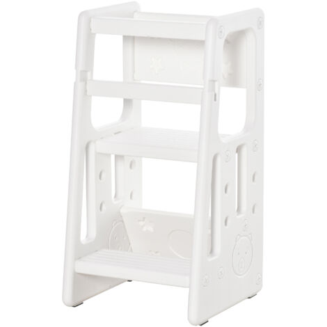 HOMCOM Torre Montessoriana per Bambini 3 Altezze Regolabili 47x47x90cm  Bianco