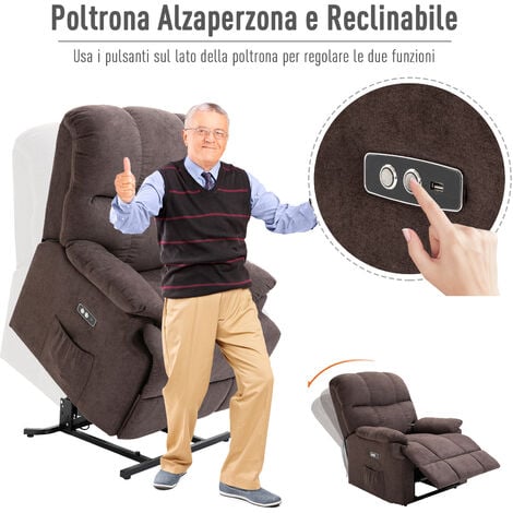 HOMCOM Poltrona Relax Elettrica Alzapersona e Reclinabile 160° Similpelle  Grigia