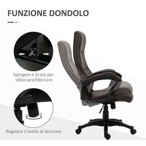 Vinsetto Sedia Poltrona da Ufficio Ergonomica Girevole Altezza Regolabile  Schienale Alto Ecopelle 60×60×90-99cm Nero