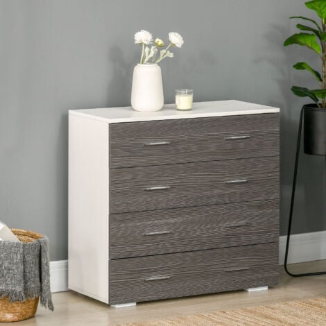 HOMCOM Cassettiera Moderna a 4 Cassetti in Legno 76x35x72cm Bianco e Grigio