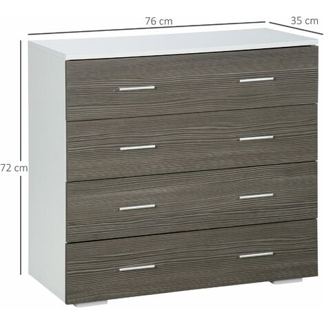 Cassettiera bassa con 6 cassetti in legno e tessuto grigio e bianco