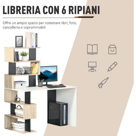 HOMCOM Scrivania Libreria Moderna in Legno Multicolore per Camera Ufficio