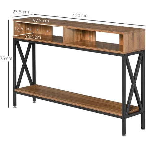 HOMCOM Tavolo Consolle Stile Industriale 3 Ripiani Legno Metallo Color Noce Nero