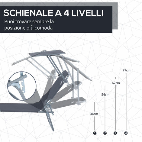 Outsunny Sdraio Pieghevole e Regolabile, Tettuccio in Tessuto Grigio
