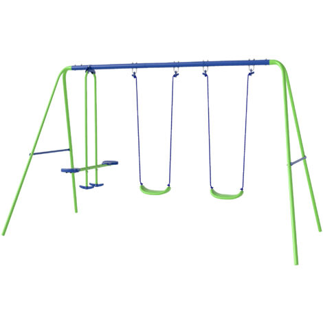 Outsunny Set con 2 Altalene Singole e 1 Altalena Doppia 280x140x178cm Blu Verde