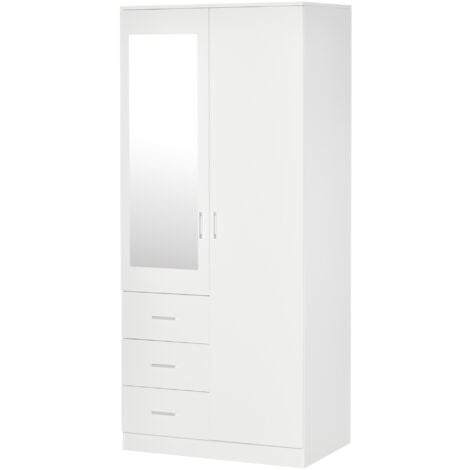 HOMCOM Guardaroba Moderno 2 Ante con 3 Cassetti e Specchio 80x50x180cm Bianco