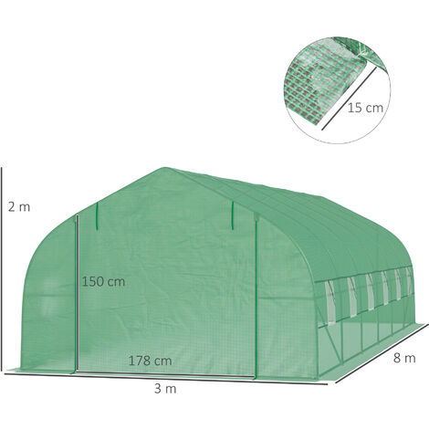 Outsunny Serra da Giardino 8x3x2 m a Tunnel con Copertura in PE e Struttura