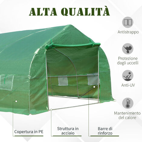 Outsunny Serra da Giardino 8x3x2 m a Tunnel con Copertura in PE e Struttura