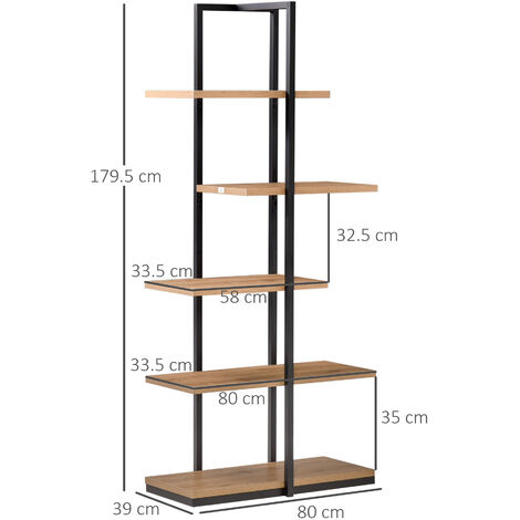 HOMCOM Libreria Stile Industriale 5 Ripiani Asimmetrici Legno e Metallo  Marrone