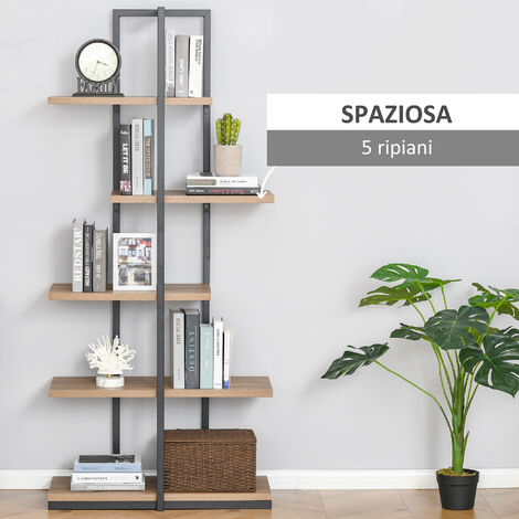 HOMCOM LIBRERIA STILE Industriale 5 Ripiani Asimmetrici Legno e Metallo  Marrone EUR 84,95 - PicClick IT