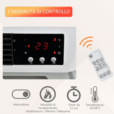 HOMCOM Stufa Ceramica da Parete con Telecomando Temperatura Regolabile  Timer 12h