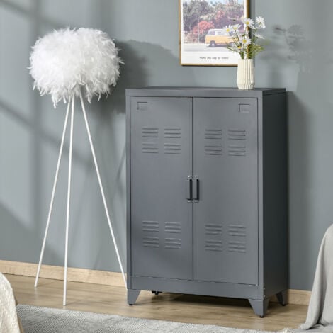 HOMCOM Armadietto Metallico 2 Ante Stile Industriale con 2 Mensole Grigio
