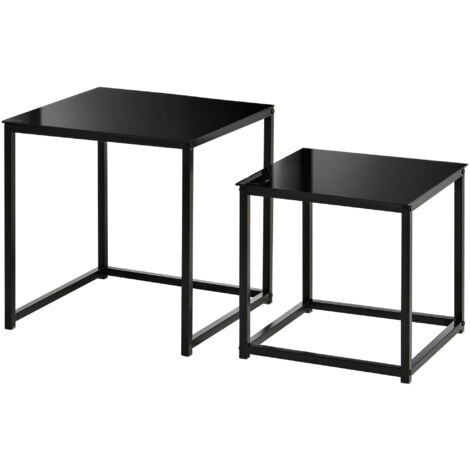 HOMCOM Set 2 Pezzi Tavolini da Salotto Moderni in Acciaio e Vetro Temperato Nero (1/5)