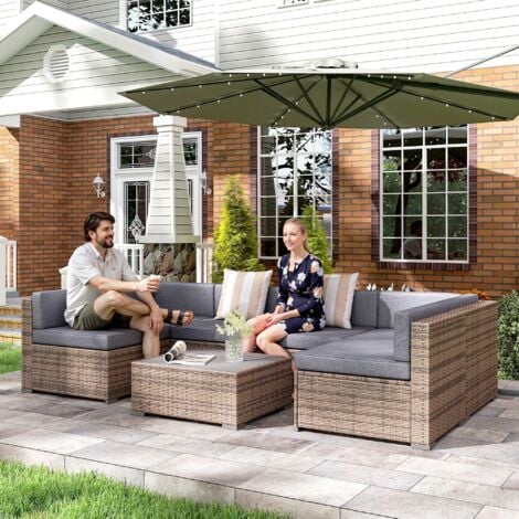 Outsunny Salotto da Giardino in Rattan da 7 Pezzi con Tavolino e Divano, Grigio