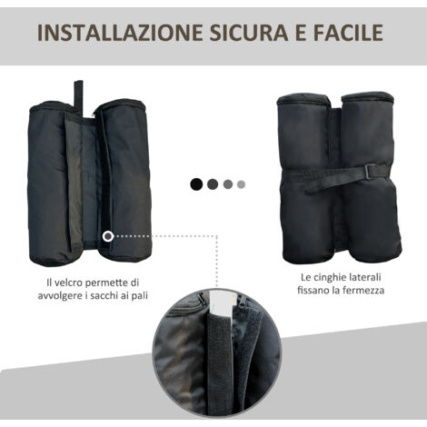 Set 2 Pareti Laterali Outsunny Per Gazebo 3x3 E 3x6 M – Tessuto Oxford Con Finestre E Cerniere, Grigio 295x195 Cm