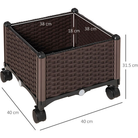 Fioriera Da Esterno In Legno Di Abete Con Ruote - 89x48x47 Cm, Foro Drenaggio, Tessuto Non Tessuto, Nera