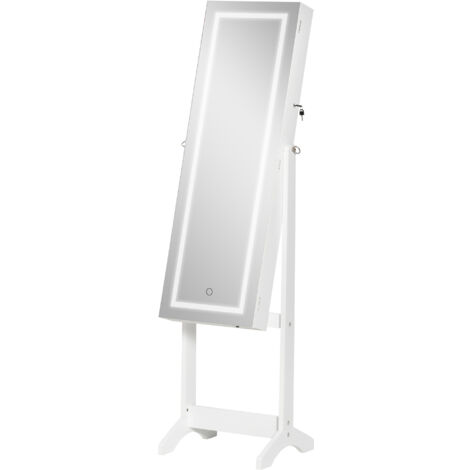 HOMCOM Specchiera Portagioie Inclinabile Autoportante con Luce LED e Serratura