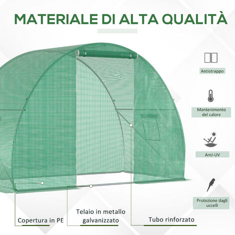 Outsunny Serra a Tunnel per Orto con Porta Avvolgibile e Finestre 1.5x3x2m