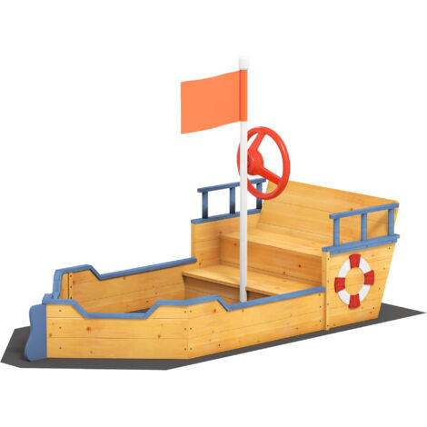 Outsunny Sabbiera per Bambini 3-6 Anni Gioco da Giardino Legno Nave dei Pirati