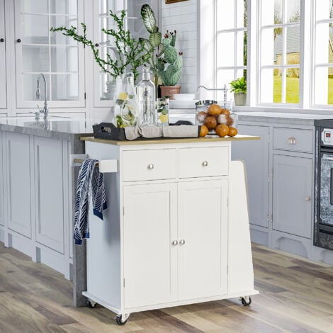 HOMCOM Carrello da Cucina in Legno 3 Livelli Salvaspazio e Ruote Girevoli  Bianco