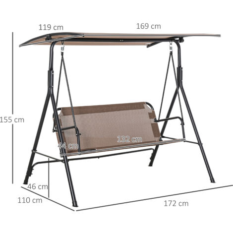 Dondolo Da Giardino Outsunny 3 Posti - Con Tettuccio Regolabile, Metallo, Textilene, Nero - Foto 6