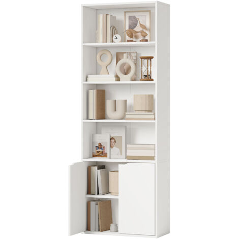 HOMCOM Libreria in Legno 4 Ripiani con Armadietto a 2 Ante Salvaspazio Bianca