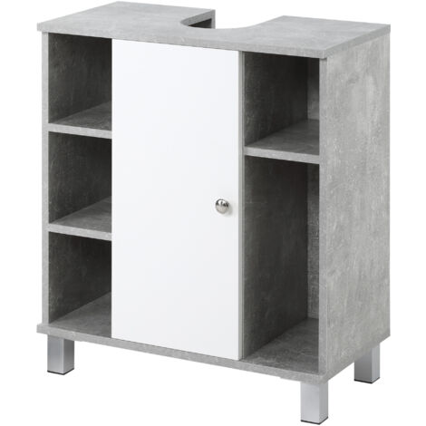 kleankin Mobiletto Sottolavandino 6 Ripiani in Legno 60x30x68cm Bianco Grigio