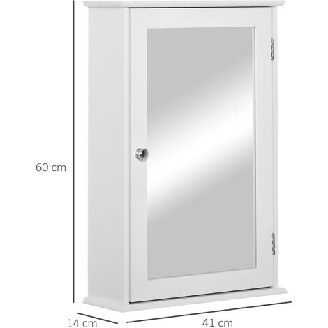 kleankin Mobiletto Pensile Bagno 60 x 10 x 48cm, Specchio 3 Ripiani MDF  Bianco