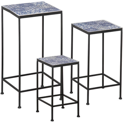 Outsunny Portapiante Pieghevole In Metallo - 3 Ripiani Con Bordi A Mosaico - 60x22x65 Cm - Nero - Per Interni Ed Esterni